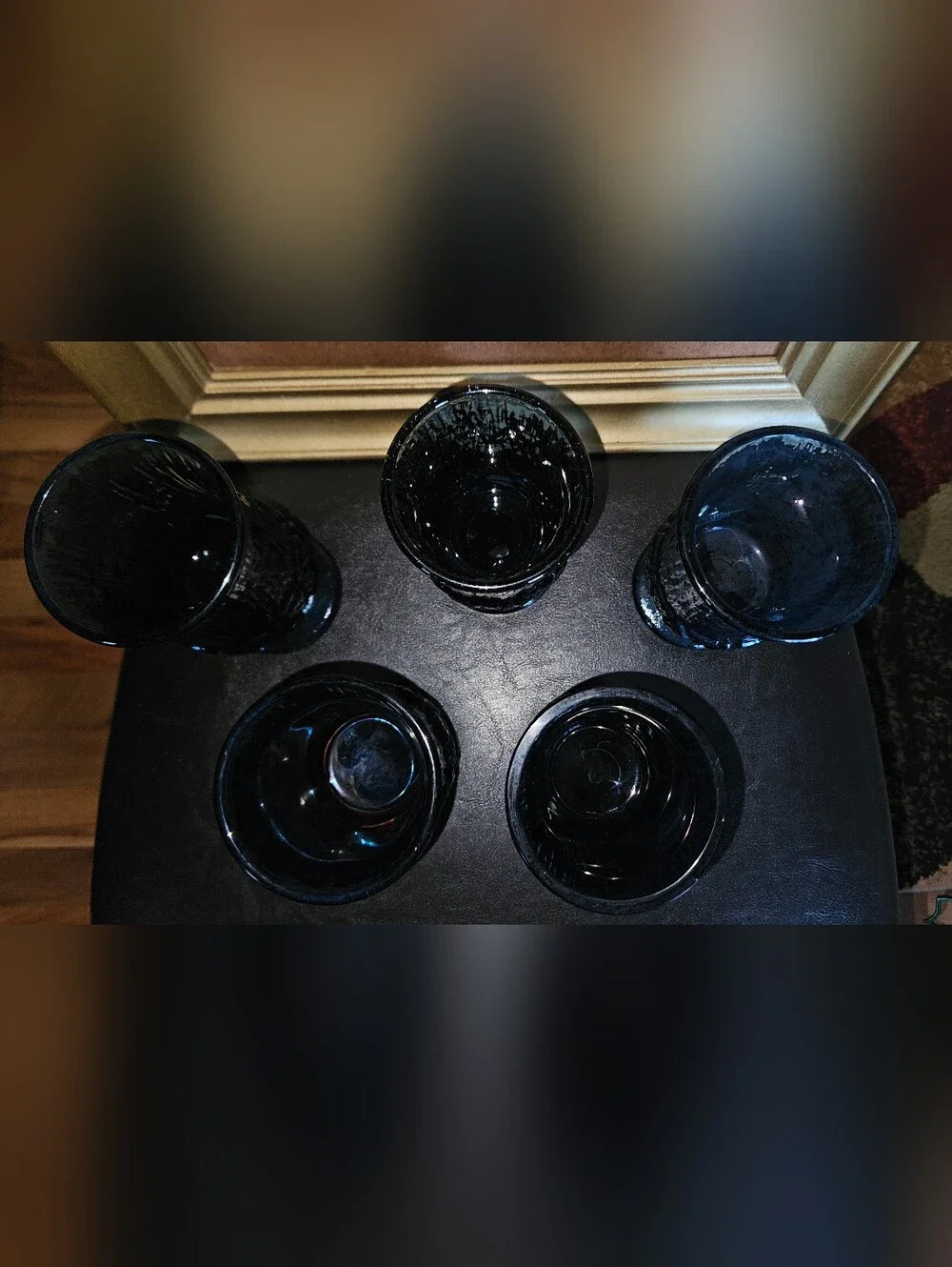 5 Vtg Fostoria Sorrento Blue Heavy Glass Goblets w Bark Texture & Twisted Stems